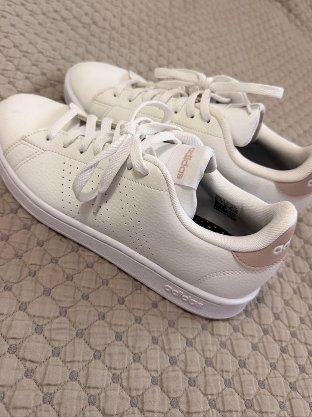 adidas White Sneakers with Light Pink Heel Tab - Women - Picture 1 of 7